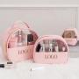 Custom Logo fashion makeup bag pu leather travelling cosmetic bag for women transparent pvc clear toiletry bag
