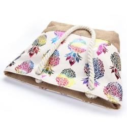 Factory Sale Cotton One Shoulder Shopping Bag Women Pineapple Print Handbag Beach Bag