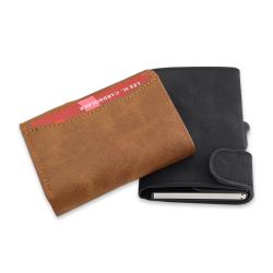 Custom aluminium card wallet leather metal card holder rfid leather metal id card holder