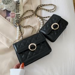 2024 New Fashion Korean Single Shoulder Bag Messenger Small Square Bag Diamond Lattice Chain Pearl Lock Women's Bag