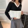 024 new embroidery line plaid small square bag Korean version of the trend of glossy women's bags small clutch bags casual tide