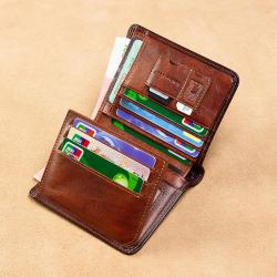 Men's Short Wallet multifunctional Vintage Card Holder thin Wallets Genuine Leather Money Bag Leather Wallet carteras para mujer