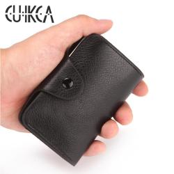 CUIKCA HF043 New Lychee Pattern PU Leather Unisex Organ Type Card Holders Buckle Wallet Purse Business ID Bank Card Cases