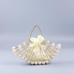 Custom Pearl Hollow Copper Tube Beaded Fan Shape Ladies Dinner Clutch Hand Braided Bag Niche High Quality Handbag