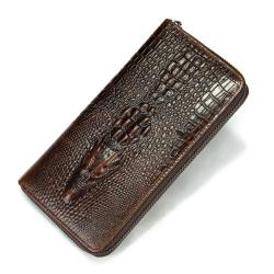 Alligator Pattern Genuine Leather Wallet for Men Vintage Long Multi-function Wallet Zipper Around Money Slip Card Holder