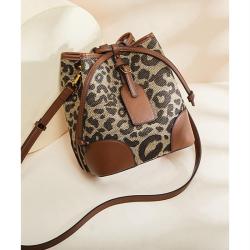 Fashion Winter Messenger Bag Leopard Print Canvas Drawstring Bag Ladies Bucket Tote Handbag Women Office Shoulder Bag Crossbody