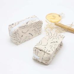 Wholesale Custom Logo Printing Canvas Zipper Cosmetic Gift Bag Organic Cotton Canvas Wedding Guests Makeup Pouch
