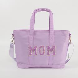 Keymay Hot Sale 8 Colors Medium Large Waterproof Durable Embroidery Letter Patches Ladies Bags Handbag Store Zippered Tote Bag