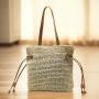 2024 New drawstring hook woven shoulder crossbody woven women's bag large capacity straw woven bags for ladies