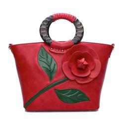 2024 Custom Engraved Flower Bucket Bag Handbag For Women Vintage Wooden Handle