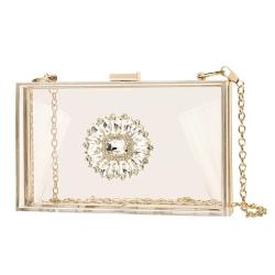 HR613 Women's New Dinner Bag Transparent Trendy Acrylic Diamond Box Bag Retro Cross Body Chain Latch Small Dinner Clutch Handbag