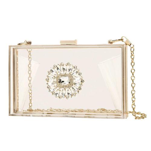 HR613 Women's New Dinner Bag Transparent Trendy Acrylic Diamond Box Bag Retro Cross Body Chain Latch Small Dinner Clutch Handbag
