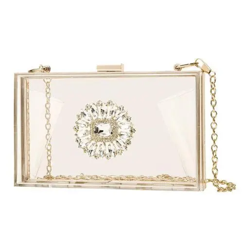 HR613 Women's New Dinner Bag Transparent Trendy Acrylic Diamond Box Bag Retro Cross Body Chain Latch Small Dinner Clutch Handbag