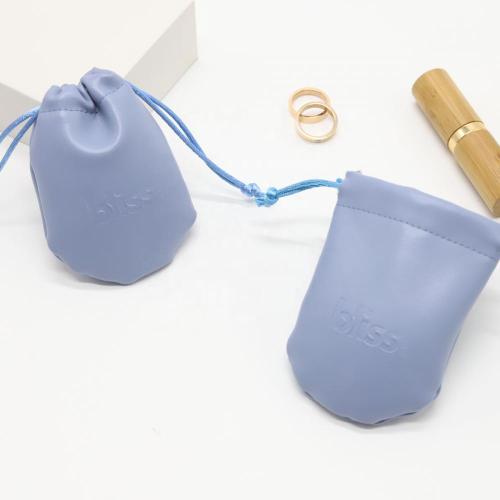 Luxury Emboss Printing Leather Headphone And Earphone Packing Bag Jewelry Bag Small Drawstring Leather Pouch