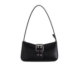 Retro Cold Wind Leather Buckle Design Black Handbags Female  Single Shoulder Bag