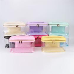 Keymay New Design Girls Pvc Handle Toiletry Bag Custom Personalized Letters Cosmetic Travel Zipper Pouch Bag  Clear Makeup Bags