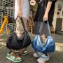 Lazy style wash denim canvas bag female simple gradual color crossbody bag large capacity literary shoulder bag