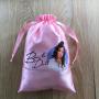 Pink Satin Drawstring Bag Customized Logo Printed Satin Gift Bag