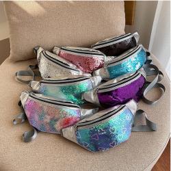 Fashion Multi Color Glitter Shoulder Chest Bag Ladies Laser Waist Bag Bling Sequins Fanny Waist Pack