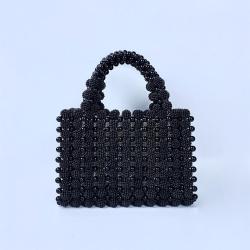 Custom  acrylic resin beads square hand bag Wholesale New Design Clutch Evening Bag Handmade Black Beaded Bags Handbag