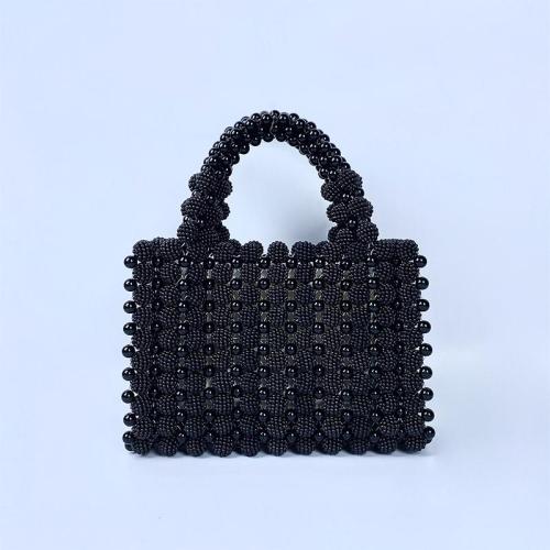 Custom  acrylic resin beads square hand bag Wholesale New Design Clutch Evening Bag Handmade Black Beaded Bags Handbag