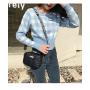 HR433 Printed Wide Shoulder Strap Crossbody Small Square Bag Women Wave Pattern Embroidered Bag PU Leather Camera Storage Bag