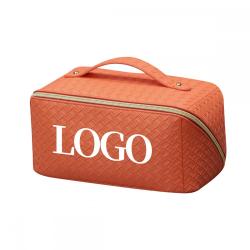 ISO BSCI Factory Custom Logo Luxury Pu Leather Plaid Embossed Portable Travel Storage Makeup Cosmetic Bags