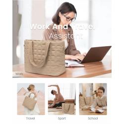 LOVEVOOK Large Nylon Puffer Tote 15.6" Laptop Bag Quilted Light Work Bag Purse Handbag for Travel Gym Weekend Tote Bag for Women