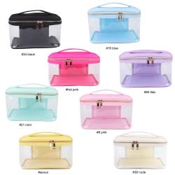 Keymay 8-color Stock Transparent Pvc Makeup Bags Travel Toiletry Bag with Handle Custom Clear Reusable Pvc Cosmetic Bag