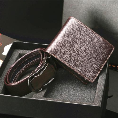Custom Classical Vegan Leather Wallet Belt Set Man PU Leather Wallets Automatic Buckle Belts Gift Sets For Men