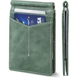 Genuine Leather Mens Wallets Slim Front Pocket Money Clip Card Holder Leather Money Clips