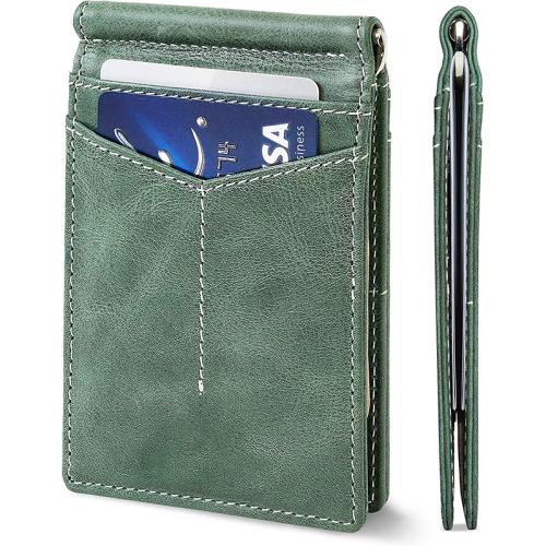 Genuine Leather Mens Wallets Slim Front Pocket Money Clip Card Holder Leather Money Clips