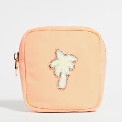 Custom Square Embroidery Tree Patch Waterproof Nylon Peach Pink Small Travel Bags for Women Toiletries Cosmetic Pouch