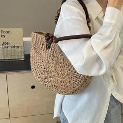 Custom 2024 Beaded handle Straw hand bag Trends Summer Tote Bags Vacation Handbags for Women Woven Basket Straw Beach Bag