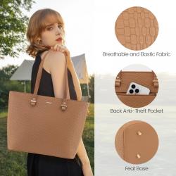 LOVEVOOK 2pc Fashion Classic Tote Bag 15.6 in Office briefcase with Clutch Purse laptop Handbag Woven Leather Handbag for Women