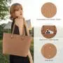 LOVEVOOK 2pc Fashion Classic Tote Bag 15.6 in Office briefcase with Clutch Purse laptop Handbag Woven Leather Handbag for Women