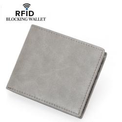 Simple Men's Microfiber Leather Wallets Anti-Theft RFID Short Wallet Credit Card Holder Cash Clip Slim Wallets Grey For man