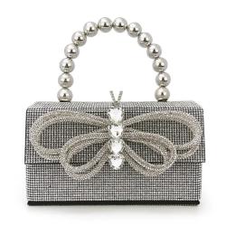 New Shiny Retro Diamond Handbag Evening Bag Bowknot Rhinestone Purse Small Square Bag Banquet Party Bag Handbags For Woman