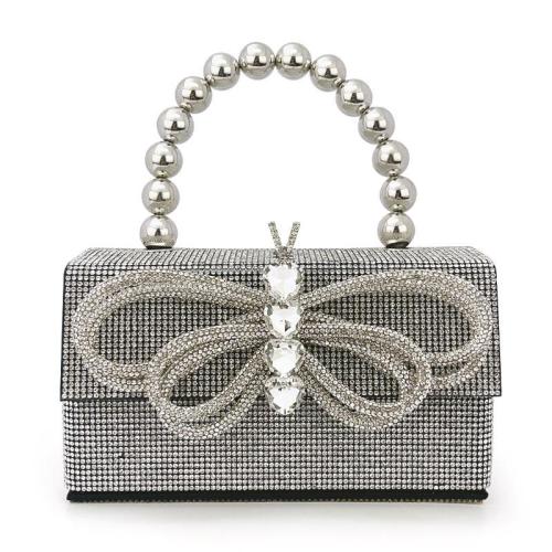 New Shiny Retro Diamond Handbag Evening Bag Bowknot Rhinestone Purse Small Square Bag Banquet Party Bag Handbags For Woman