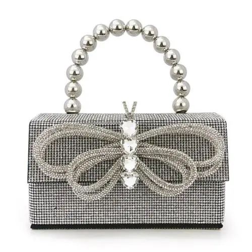 New Shiny Retro Diamond Handbag Evening Bag Bowknot Rhinestone Purse Small Square Bag Banquet Party Bag Handbags For Woman