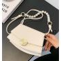 2022 New Fashion Lady Designer Bag Pearl- String Handle  Solid Color PU Leather Flap Cross Body Bag  Unique Style Small Handbag