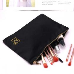 Custom Embroidery Printed Black Satin Hair Extension Travel Zipper Bag Fashion Soft Matte Zipper Packaging Cosmetic Makeup Pouch