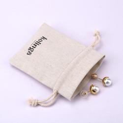 Eco-friendly Recycled 100% Cotton Linen Jewelry Pouch Custom Logo Printed Gift Packing Linen Dust Bag