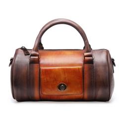 2024 Custom Vintage Genuine Leather Boston Bag For Women Ladies Luxury Handbag