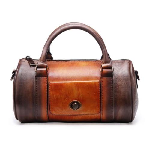 2024 Custom Vintage Genuine Leather Boston Bag For Women Ladies Luxury Handbag
