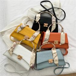 New Simple Fashion  Shoulder Bag with Silk Scarf China Wholesale PU Womens Bags Western Style Stone Pattern Handbags
