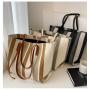 Gelory Korean Version Simple Stripes Large Capacity Ladies Shoulder Handbags Canvas Striped Zipper Tote Bag Women