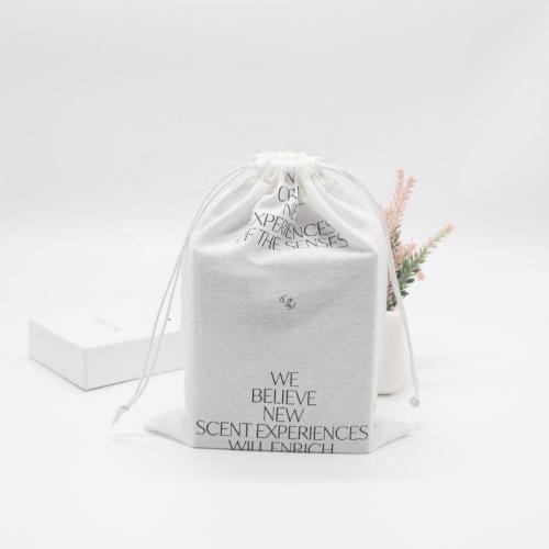 Customized Cotton Burlap Fabric Gift Shopping Bag White Washing Linen Skincare Drawstring Bag Cosmetic Makeup Pouch