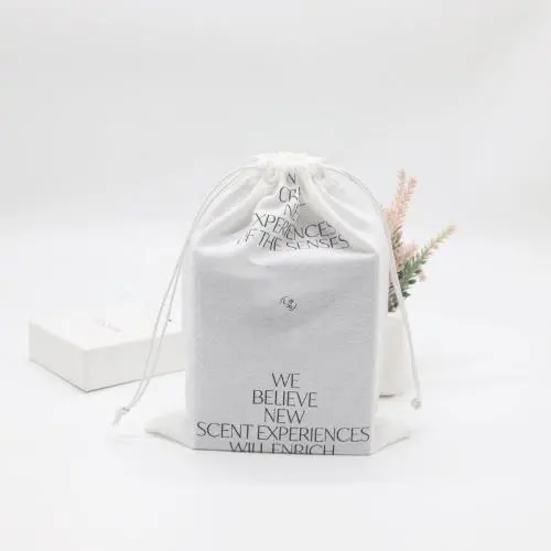 Customized Cotton Burlap Fabric Gift Shopping Bag White Washing Linen Skincare Drawstring Bag Cosmetic Makeup Pouch