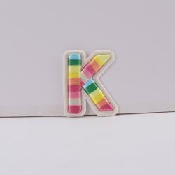 Keymay Populuar RTS Low MOQ Stock Fast Shipping A-Z 26 Letters Self-Adhensive Patch Embroidery Alphabet Stickers Rainbow Patch